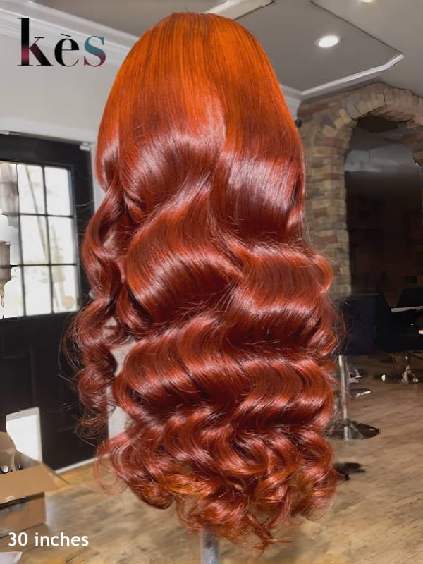 Keswigs 13x6 HD Lace front wigs virgin human hair 200 density lace frontal body wave wigs orange color