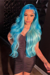 Kes X  officialmicah 26 inch 13x6 HD Lace front wigs virgin human hair 200 density lace frontal body wave wigs sugar ice blue color