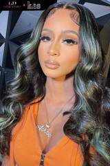 Kes x gorjessdollz 22 inch 13x6 HD Lace front wigs virgin human hair 200 density lace frontal body wave wigs green highlight color