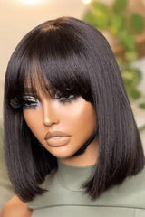 Minimalist Undetectable Lace Wig Silky Straight Bob Wig With Bangs