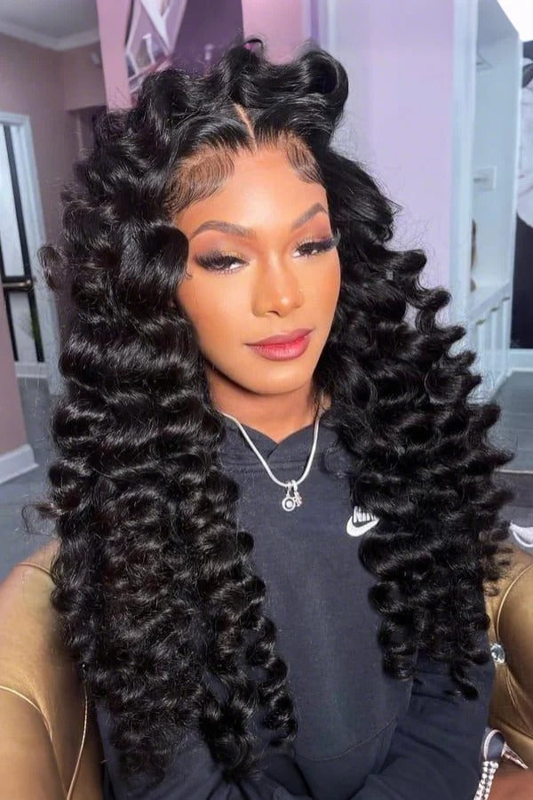 Keswigs 13x4 human hair HD Lace front wigs 180 density wand curls lace frontal wigs