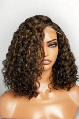 Casual Blonde Highlights Curly 5x5 HD Lace Glueless C Part Short Wig 100% Human Hair