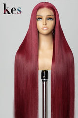 Keswigs Cherry Red Color 200 density straight virgin human hair 13x6 HD Lace front wigs