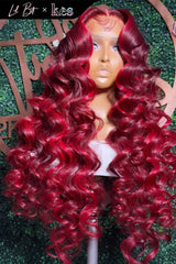 Kes x lilbit_collections 24 inch 5x5  Glueless human hair HD lace closure wigs 200% density loose wave wigs 99j and red highlight color