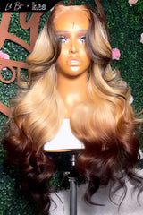 Kes x lilbit_collections 24 inch 5x5  Glueless human hair HD lace closure wigs 200% density body wave wigs brown and blonde ombre color