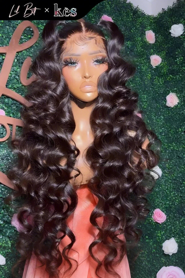 Kes x lilbit_collections 26 inch 5x5  Glueless human hair HD lace closure wigs 200% density loose wave wigs black color