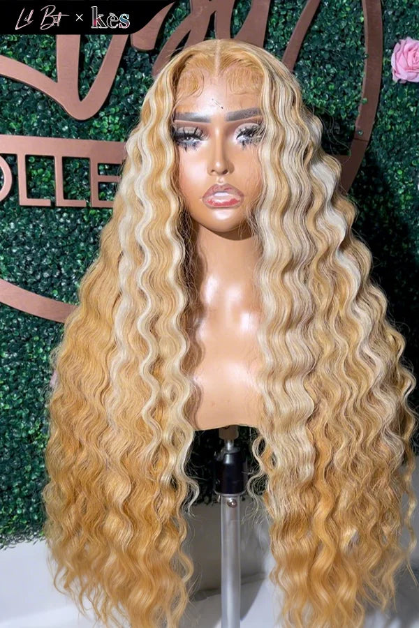 Kes x lilbit_collections 28 inch 5x5  Glueless human hair HD lace closure wigs 200% density loose wave wigs blonde color