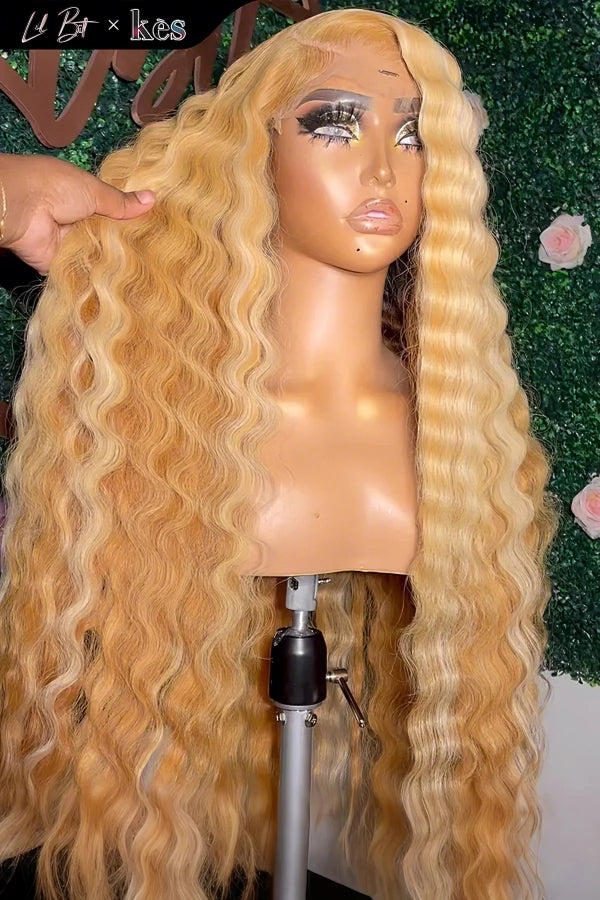 Kes x lilbit_collections 26 inch 5x5  Glueless human hair HD lace closure wigs 200% density loose wave wigs blonde color