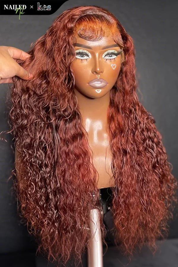 Kes x nailedby.nel 26 inch 5x5 Glueless human hair HD lace closure wigs 200% density curly wave wigs brown color