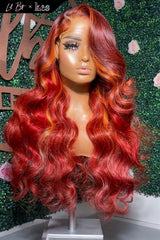 Kes x lilbit_collections 24 inch 5x5  Glueless human hair HD lace closure wigs 200% density body wave wigs 99j and orange highlight color