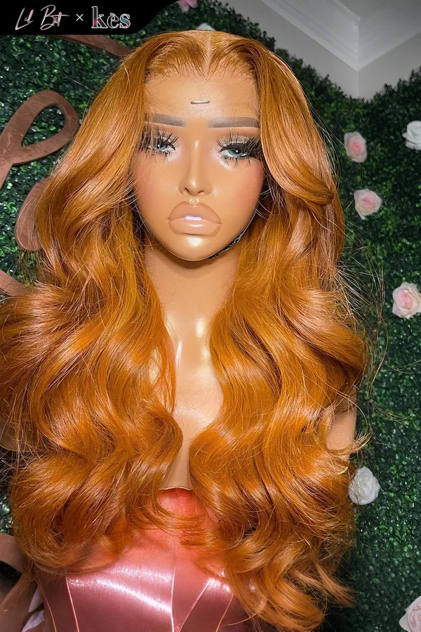 Kes x lilbit_collections 22 inch 5x5  Glueless human hair HD lace closure wigs 200% density body wave wigs orange color