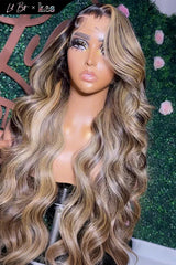 Kes x lilbit_collections 26 inch 5x5  Glueless human hair HD lace closure wigs 200% density body wave wigs blonde highlight color