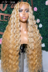 Kes x lilbit_collections 28 inch 5x5  Glueless human hair HD lace closure wigs 200% density loose wave wigs blonde highlight color