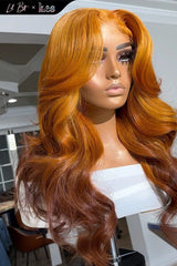 Kes x lilbit_collections 22 inch 5x5  Glueless human hair HD lace closure wigs 200% density body wave wigs orange and brown ombre color