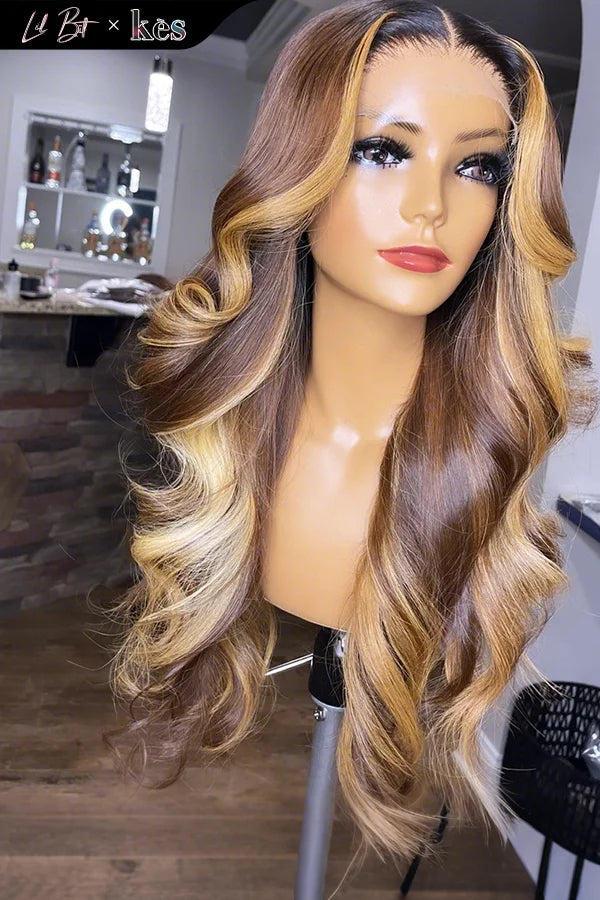 Kes x lilbit_collections 24 inch 5x5  Glueless human hair HD lace closure wigs 200% density body wave wigs brown and blonde color