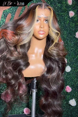 Kes x lilbit_collections 24 inch 5x5  Glueless human hair HD lace closure wigs 200% density body wave wigs blonde and red highlight color