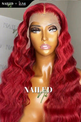 Kes x nailedby.nel 24 inch 5x5 Glueless human hair HD lace closure wigs 200% density deep wave wigs  red color