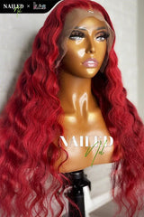 Kes x nailedby.nel 24 inch 5x5 Glueless human hair HD lace closure wigs 200% density deep wave wigs  red color