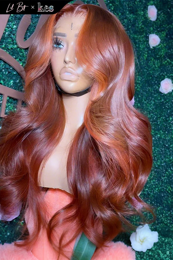 Kes x lilbit_collections 24 inch 5x5  Glueless human hair HD lace closure wigs 200% density body wave wigs orange color