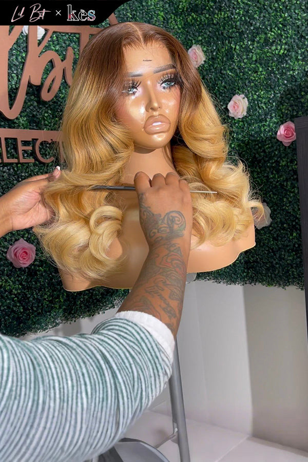 Kes x lilbit_collections 20 inch 5x5  Glueless human hair HD lace closure wigs 200% density body wave wigs brown and blonde ombre color