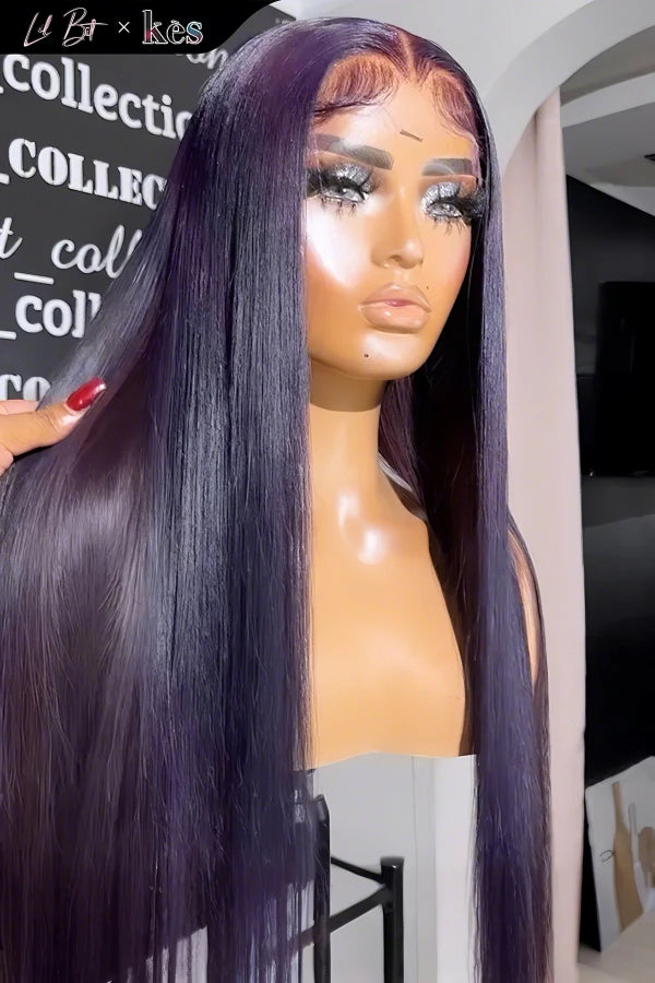 Kes x lilbit_collections 26 inch 5x5  Glueless human hair HD lace closure wigs 200% density straight wigs purple color