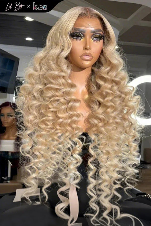 Kes x lilbit_collections 26 inch 5x5  Glueless human hair HD lace closure wigs 200% density loose wave wigs blonde color