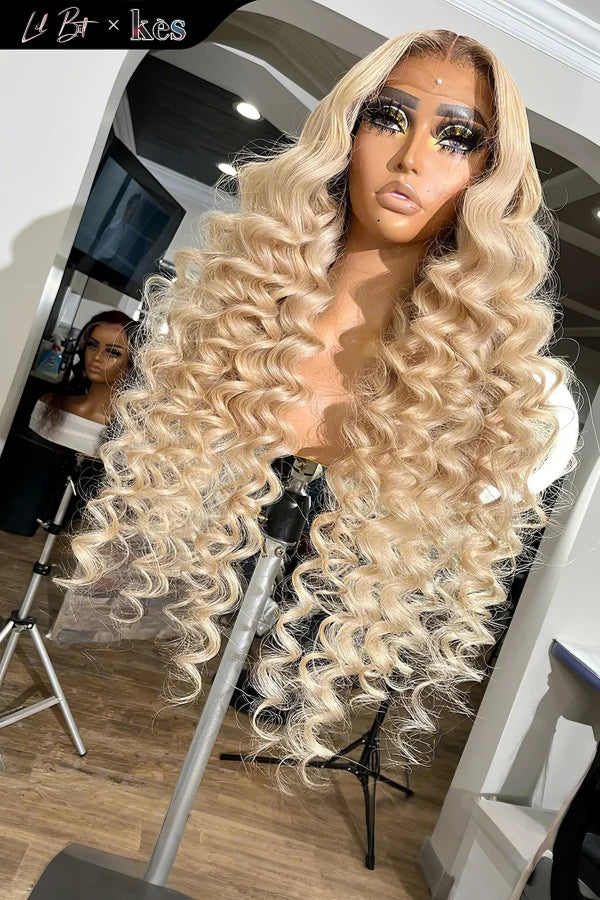 Kes x lilbit_collections 26 inch 5x5  Glueless human hair HD lace closure wigs 200% density loose wave wigs blonde color