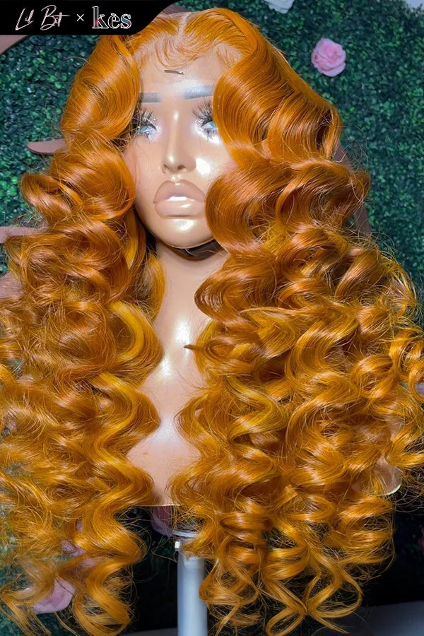 Kes x lilbit_collections 24 inch 5x5  Glueless human hair HD lace closure wigs 200% density loose wave wigs ginger color