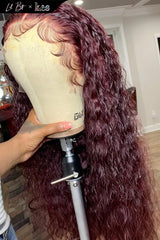 Kes x lilbit_collections 24 inch 5x5  Glueless human hair HD lace closure wigs 200% density curly wave wigs 99j color