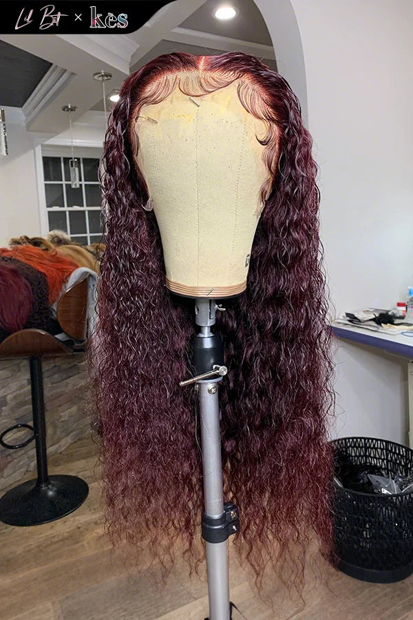 Kes x lilbit_collections 24 inch 5x5  Glueless human hair HD lace closure wigs 200% density curly wave wigs 99j color