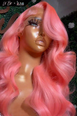 Kes x lilbit_collections 24 inch 5x5  Glueless human hair HD lace closure wigs 200% density body wave wigs pink color