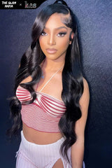 KES X glammedbytracey 26 inch 13x6 HD Lace front wigs virgin human hair 200 density lace frontal  body wave wigs  natural color