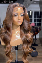 Kes x lilbit_collections 28 inch 5x5  Glueless human hair HD lace closure wigs 200% density body wave wigs brown color