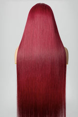 Keswigs Cherry Red Color 200 density straight virgin human hair 13x6 HD Lace front wigs