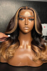 Keswigs Brown Highlight 200 density body wave virgin human hair 13x4 HD Lace front wigs