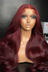 Keswigs Burgundy 200 density body wave virgin human hair 13x4 HD Lace front wigs