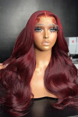 Keswigs Burgundy 200 density body wave virgin human hair 13x4 HD Lace front wigs