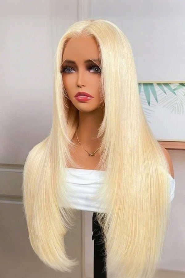 Keswigs Blonde 200 density straight virgin human hair 13x4 HD Lace front wigs