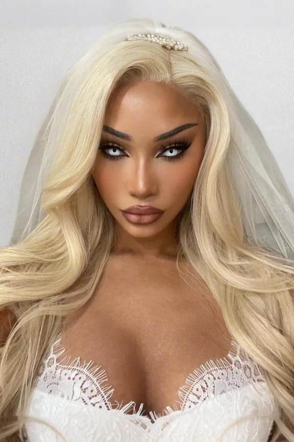 Keswigs 22 inch 13x4 human hair HD Lace front wigs 180 density body wave lace frontal wigs blonde color