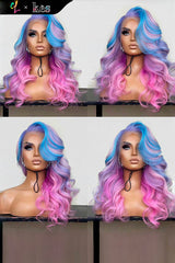 Kes x cynthialumzy 24 inch 5x5 Glueless human hair HD lace closure wigs 200% density body wave wigs blue and pink highlight color