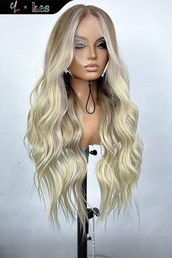 Kes x cynthialumzy 28 inch 13x6 HD Lace front wigs virgin human hair 200 density lace frontal body wave wigs blonde ombre color