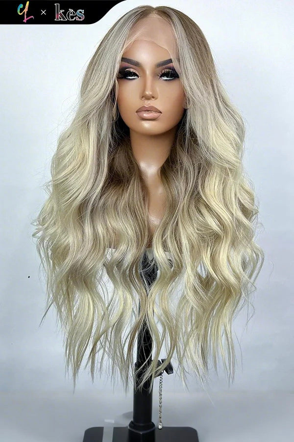 Kes x cynthialumzy 28 inch 13x6 HD Lace front wigs virgin human hair 200 density lace frontal body wave wigs blonde ombre color