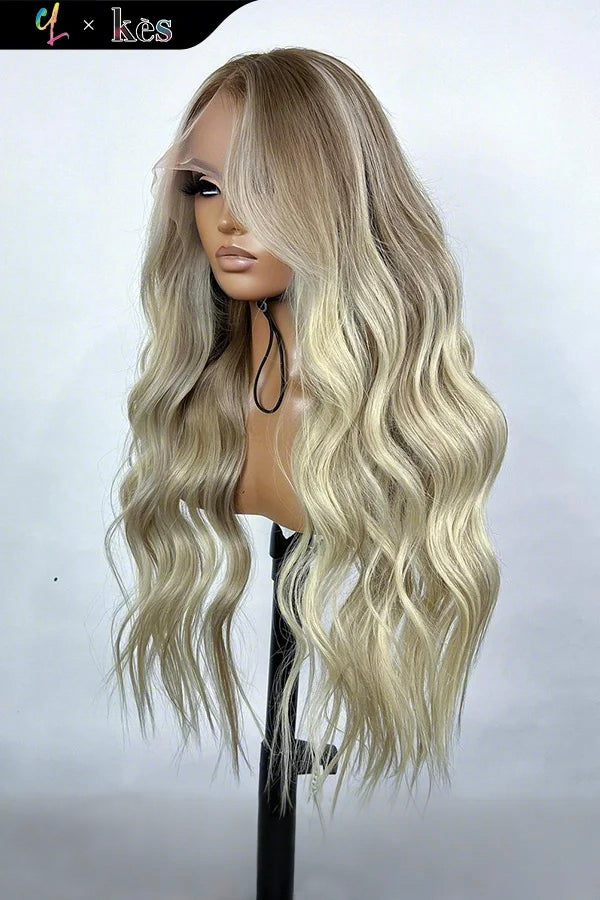 Kes x cynthialumzy 28 inch 13x6 HD Lace front wigs virgin human hair 200 density lace frontal body wave wigs blonde ombre color