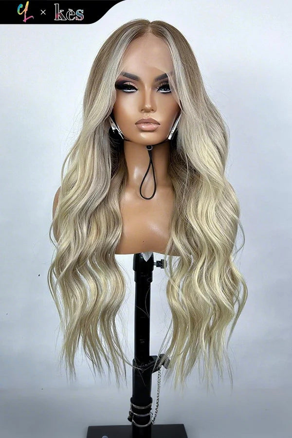 Kes x cynthialumzy 28 inch 13x6 HD Lace front wigs virgin human hair 200 density lace frontal body wave wigs blonde ombre color