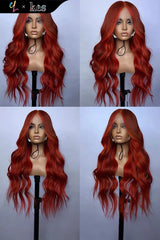 Kes x cynthialumzy 28 inch 13x6 HD Lace front wigs virgin human hair 200 density lace frontal body wave wigs red highlight color