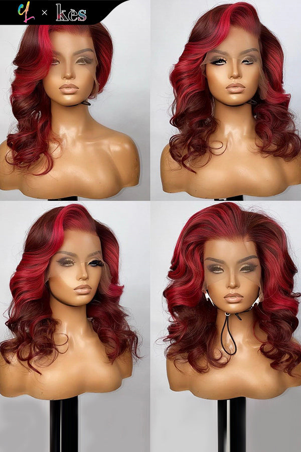 Kes x cynthialumzy 22 inch 13x6 HD Lace front wigs virgin human hair 200 density lace frontal body wave wigs red highlight color