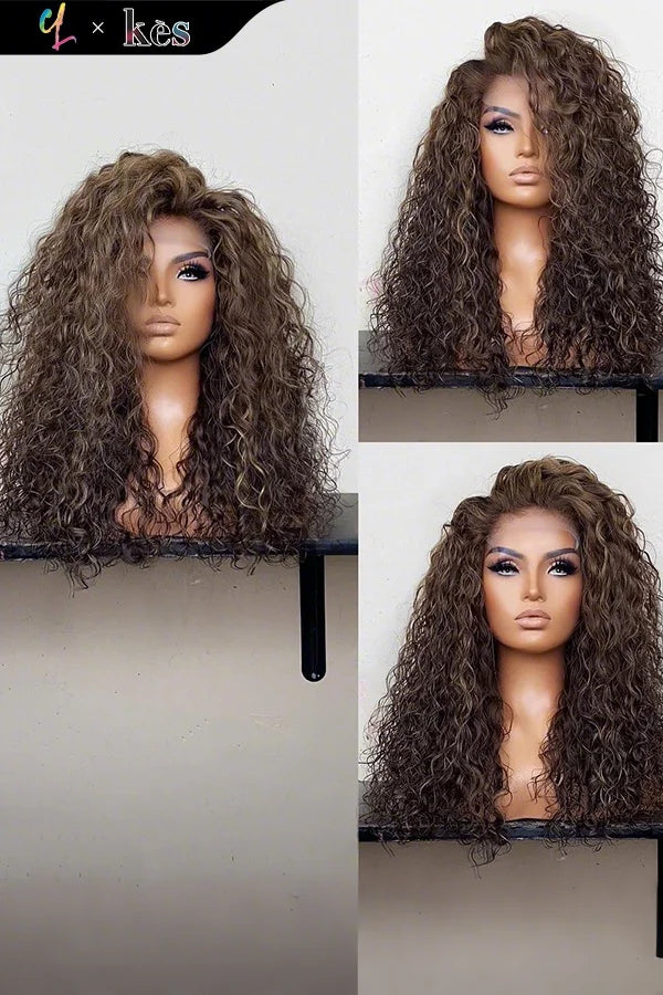 Kes x cynthialumzy 22 inch 5x5 Glueless human hair HD lace closure wigs 200% density deep wave wigs blonde highlight color