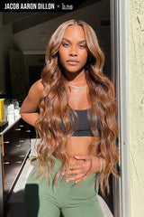 Kes x jacobaarondillon 30 inch 13x6 HD Lace front wigs virgin human hair 200 density lace frontal body wave wigs brown highlight color