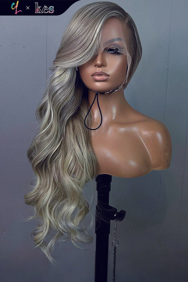 Kes x cynthialumzy 26 inch 13x6 HD Lace front wigs virgin human hair 200 density lace frontal body wave wigs blonde highlight color