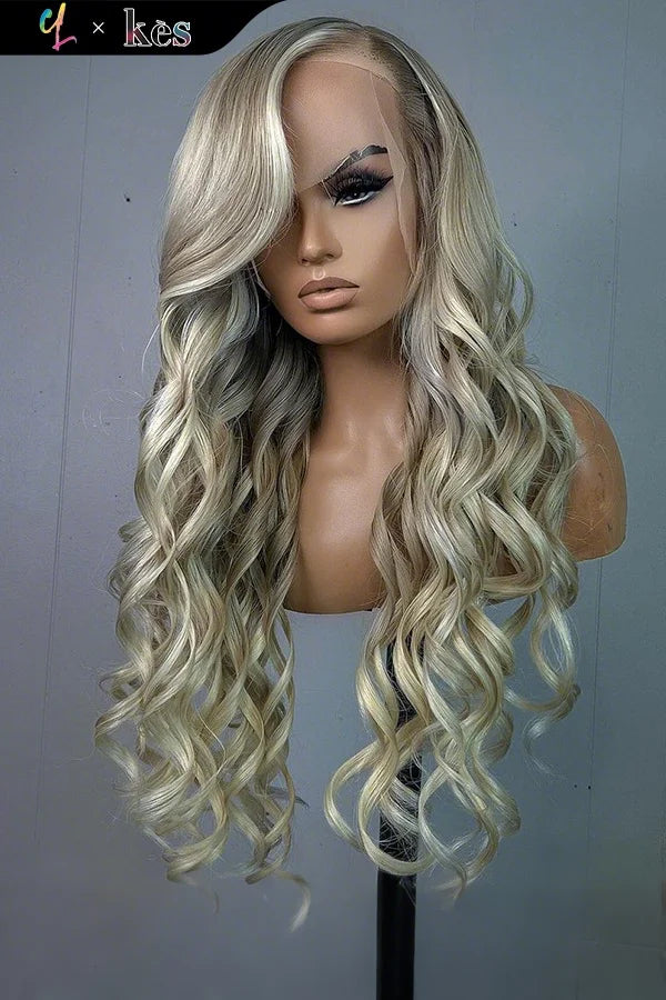 Kes x cynthialumzy 26 inch 13x6 HD Lace front wigs virgin human hair 200 density lace frontal body wave wigs blonde highlight color